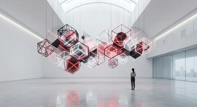 Airy loft space with sculptural geometric artwork, South End collection